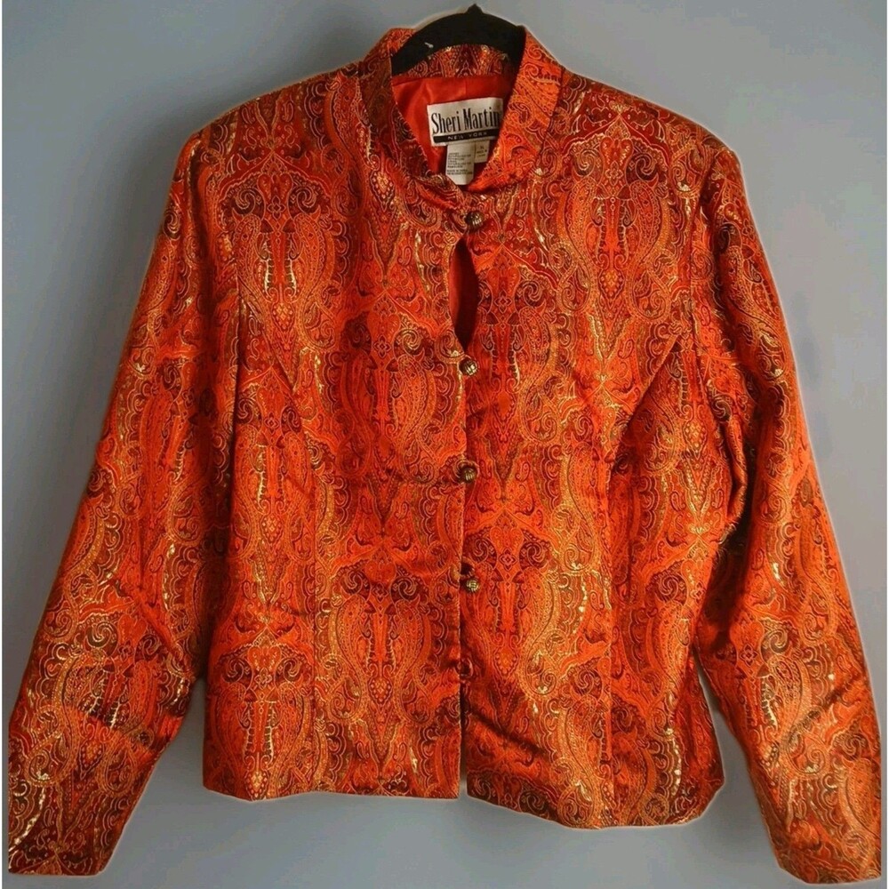 Vintage Sheri Martin Gold & Red Paiskey Jacket Gold Buttons(1 Missing) XLG Cropd